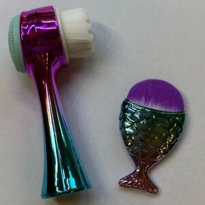 Iridescent Makeup Brush Set Mermaid Dual Facial Cleansing and Foundation Brush